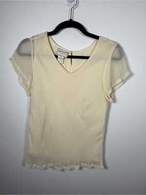 APRIL CORNELL | Vintage 90s Y2K Chiffon Cream Blouse Size M